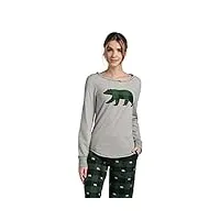 hatley haut de pyjama en jersey stretch pijama, ours écossais vert forêt, l femme