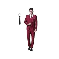 cloudstyle costume homme formel un bouton à la mode slim fit quatre pièces(blazer+ pantalon+ gliet+ cravate) vin rouge m