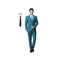 cloudstyle costume homme formel un bouton à la mode slim fit quatre pièces(blazer+ pantalon+ gliet+ cravate) bleu xxl