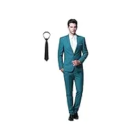 cloudstyle costume homme formel mariage de couleur uni un bouton à la mode slim fit avec cravate bleu m