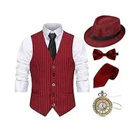 gionforsy ensemble d'accessoires de costume gatsby gangster années 1920 pour homme avec chapeau, bretelles, nœud papillon et montre de poche vintage, rayures effet véni, xx-large
