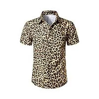 lucmatton chemise hipster boutonnée à manches courtes pour homme imprimé léopard, doré, l