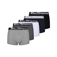 ben sherman boxers pour homme dans les coloris noir/blanc/anthracite/bleu marine/gris, en coton doux au toucher avec taille élastique | sous-vêtements confortables et respirants - lot de 5