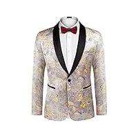 coofandy costume floral pour homme - blazer de mariage brodé - veste de smoking pour fête, papillon - argent, taille l