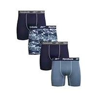 reebok sous-vêtements pour homme – caleçons boxeurs de performance (lot de 4), bleu marine/bleu/imprimé, large