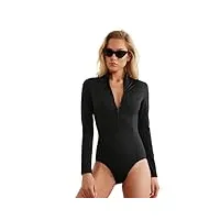 trendyol maillot de bain thème surf à manches longues pièce, noir, 42 femme