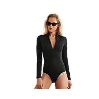 trendyol maillot de bain thème surf à manches longues pièce, noir, 38 femme