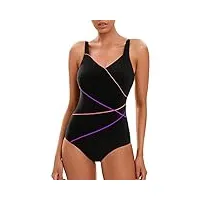 veranobreeze maillot de bain pour femmes costume de bain une pièce noir maillot de bain athlétique maillot de bain modeste (violet & orange, eu44)