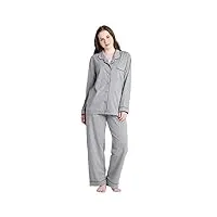 lapasa ensemble de pyjama femme chemise & pantalon coupe décontractée l103 gris chiné clair (long) l