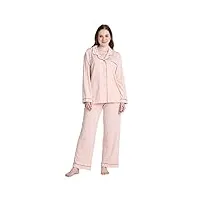 lapasa ensemble de pyjama femme chemise & pantalon coupe décontractée l103 rose (long) m