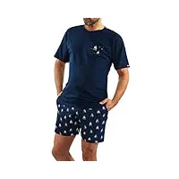 sesto senso pyjama voiliers homme court coton ensemble shorts t-shirt manches courtes bleu foncé xl 2556/10 druk
