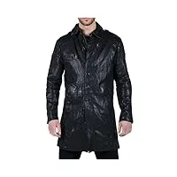 truclothing.com trench homme manteau cuir véritable marron ou noir longueur 3/4 boutonné style vintage décontracté - noir 4xl