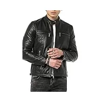 veste de motard en cuir véritable pour homme, noir , xxxl