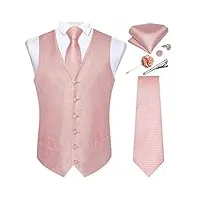 dibangu ensemble gilet et cravate formelle avec épingle à revers et pince à cravate pour homme - en soie - pour mariage et affaires, rose poudré uni, xxl