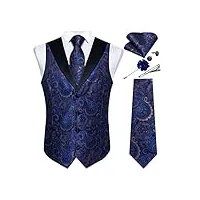 dibangu ensemble gilet et cravate formelle avec épingle à revers et pince à cravate pour homme - en soie - pour mariage et affaires, cachemire/bleu, m