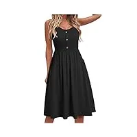 yageshark robe d'été pour femme - couleur unie - spaghetti swing - longueur genou - avec bouton, noir , xl