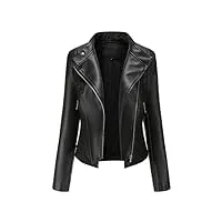 yynuda blouson cuir biker revers veste motard femme jacket bombers aviateur léger manteau moto printemps/automne noir l