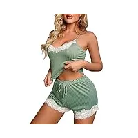 rslove pyjamas pour femme sexy pyjamas ensembles dentelle cami tops shorts vêtements de sommeil vêtements de nuit vert l