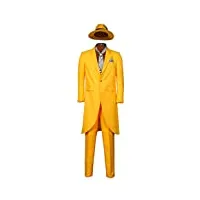 funhoo homme mask jim carrey cosplay costume manteau pantalon jaune avec cravate, chapeau, serviette de poitrine costume long comédie 90s déguisement halloween film déguisements adultes (m, jaune)