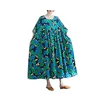 versear boho lâche caftan maxi robe florale à manches courtes surdimensionné décontracté coton été tenue décontractée robe de plage avec poches bleu, taille unique