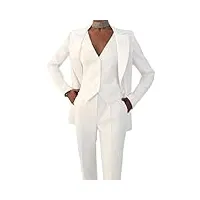 costume 3 pièces pour femme - blazer - pantalon décontracté, blanc, l