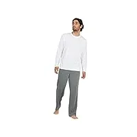 lapasa ensemble de pyjama homme haut et pantalon polycoton uni doux et léger m100 haut blanc + pantalon gris chiné l