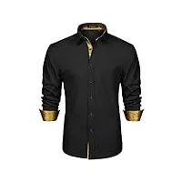 hisdern chemise formelle pour hommes décontractée à manches longues chemises habillées classiques boutonnées or noir
