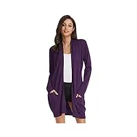 grace karin cardigan femme manches longues pull haut extensible casual cardigan tricot avec poches xl violet foncé claf1003-50