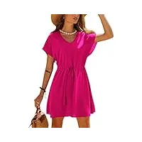 ekouaer tunique de plage à manches courtes et col en v pour femme, b-hot pink-new fabric, taille s
