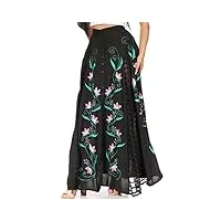 sakkas sk-21222 - sarita femmes casual boho maxi floral jupe longue taille Élastique slim - noir - os