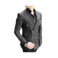 aesido costume décontracté pour homme - coupe ajustée - 2 pièces - en laine à rayures - double boutonnage - pour bal de fin d'année, smoking et pantalon, noir , taille m