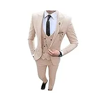aesido costume tendance pour homme - coupe ajustée - 3 pièces - smoking - encoche à revers - pour garçons d'honneur - mariage (blazer + gilet + pantalon), beige, taille m