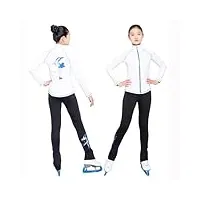 roltin haut et pantalon d'entraînement de patinage artistique avec double boucles, collants en polaire chaude, tenue extensible (taille : l, couleur : blanc)