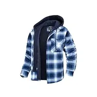 magcomsen chemise de bûcheron en flanelle pour homme avec capuche amovible - 5 poches - matelassée - doublure thermique - pour l'hiver, bleu/blanc, s