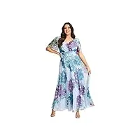 scarlett & jo robes longues pour femme - grande taille - imprimé floral, bleu ciel, 42 plus