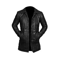 lp-facon manteau 3/4 pour homme - marron geniue leather sport manteau duster en cuir pour homme, noir - manteau court en cuir, m