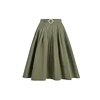 smejs jupe rétro de design plissé à la taille haute avec ceinture jupe midi automne for femme (color : green, size : scode)