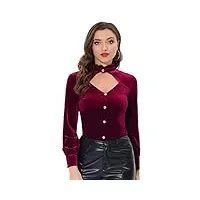 allegra k chemise à col montant à volants pour femmes chemisier gothique élégant à manches longues en velours vin rouge xl