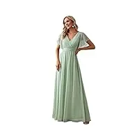 ever-pretty robe de bal longue femme col v mousseline a line manches courtes plissé chic vert 42