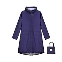 anyoo veste de pluie imperméable pour femmes avec capuche, manteau de pluie léger et long, coupe-vent et trench,bleu foncé,taille unique