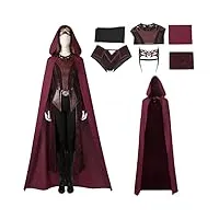 sinsen costume de sorcière écarlate pour femme wanda maximoff – tenue à capuche, cape, veste, pantalon, coiffe, fête d'halloween (taille xl)