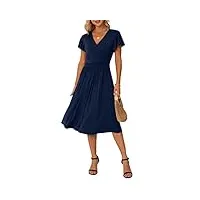 grecerelle robe d'été décontractée à volants et col en v pour femme, 02 bleu marine, xl