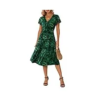 grecerelle robe portefeuille d'été décontractée à manches courtes et col en v pour femme, feuille verte 10 fp, m