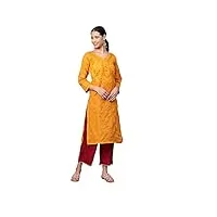 ada brodé à la main traditionnel indien chikankari femmes moutarde coton kurta kurti tunique robe a100366 (l)