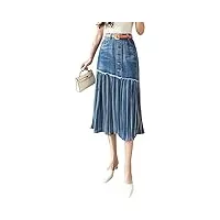 lazutom jupe en jean plissée taille haute pour femme, bleu, 46