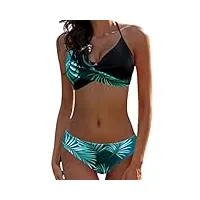jfan femme maillots de bain deux pièces push up maillot de bain triangle amincissant classique bikini set noir feuilles vertes l