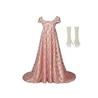 dunhao cos edwina robe pour femme robe regency vintage robe victorienne robe de bal rose dentelle taille haute tea gown jane austin s