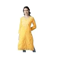 ada a100351 robe tunique traditionnelle indienne chikankari pour femme en coton blanc kurta kurti, gelb, xxxxxxl