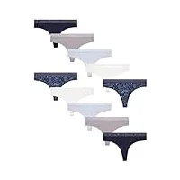 lucky brand sous-vêtements pour femme - lot de 10 strings en microfibre (s-xl), bleu iris/gardénia/silver sconce/bleu/multicolore, small