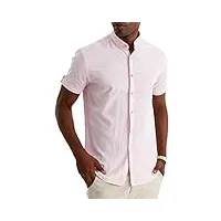 leif nelson chemise en lin d'été à manches courtes pour homme - chemise henley pour les loisirs et les affaires - mélange de lin et de coton - coupe droite, rose, s